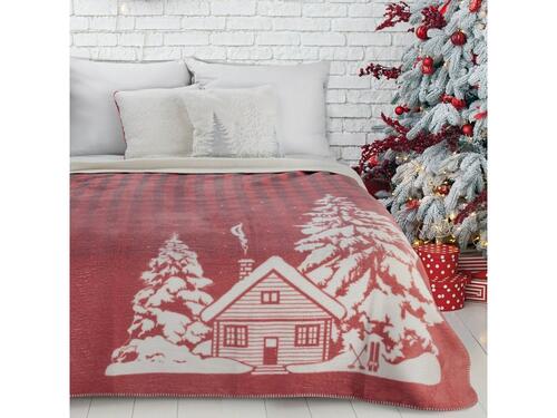 Mäkká jemná deka Rudolf 200 x 220 cm, červená - biela